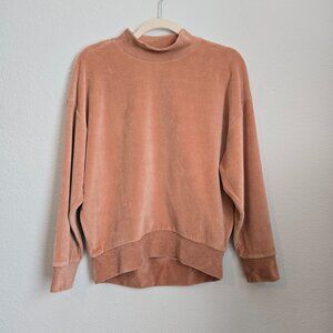 Topshop Petite Velour Mock Neck Dropped Shoulder Sweatshirt Tan Size 0 DEFECT